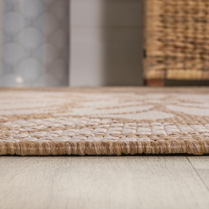 JONATHAN Y Floral Textured Weave Indoor Outdoor Square Area Rug 8X8 Brown/Cream, Zinnia Modern for Backyard, Patio, Porch, Easy-Cleaning, High Traffic, Pet-Friendly, Non-Shedding (SMB110I-8SQ)