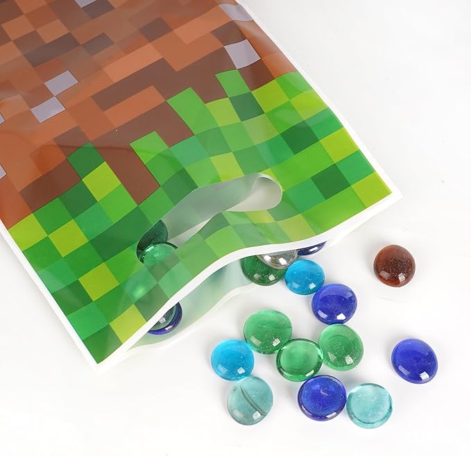 Camtoms 60 pcs Goodie Bags, Party Bags, Gift Bags for Boys Birthday, Party Favors, Treats, Candy, Pixel Style, 6x10 inch