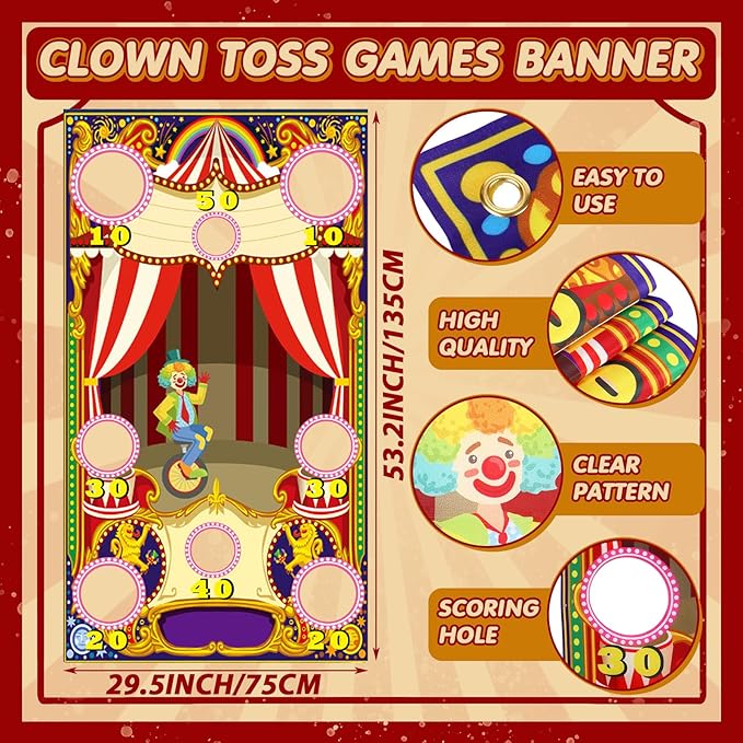 14 Pcs Carnival Bean Bag Toss Games with 10 Carnival Can 3 Bean Bag and 1 Banner for Family Party Birthday Easter Outdoor Activities