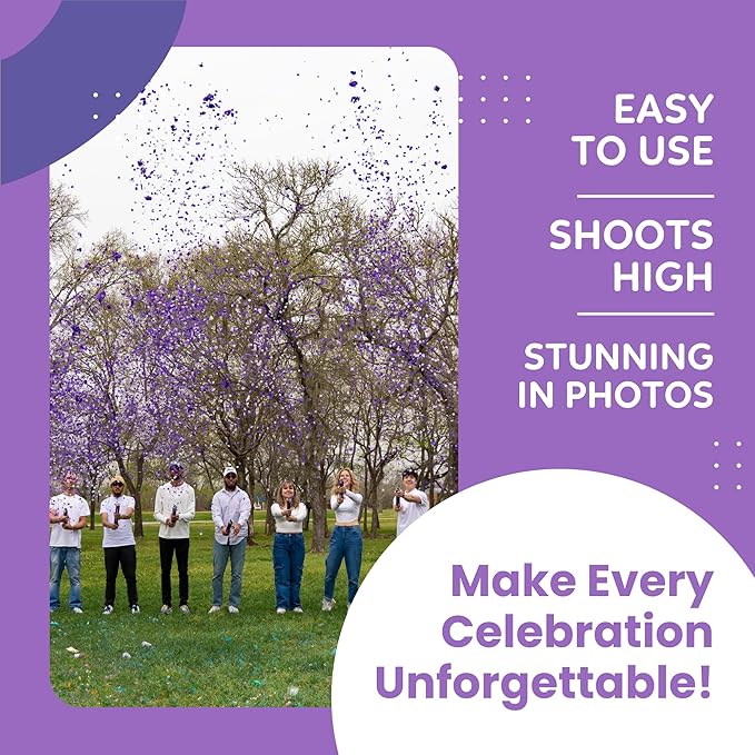 2 Pack Confetti Cannon Confetti Poppers | Biodegradable Purple Confetti | TUR Party Supplies | Launches Up to 25ft | Giant (12 in) | Party Poppers for Graduation, Birthdays, Weddings, and Memorial Day