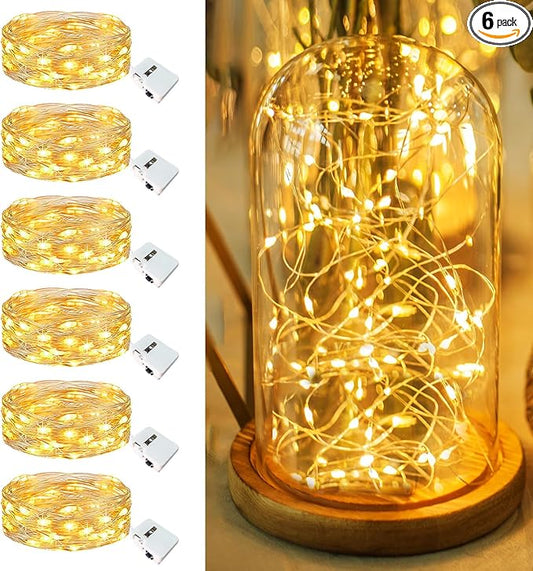 6 Pack Fairy Lights Battery Operated - 7ft 20 Led Twinkle Lights 3 Modes, Bulk Mini String Lights Waterproof for Mason Jars Vases DIY Party Wedding Mothers Day Decoration -Warm White
