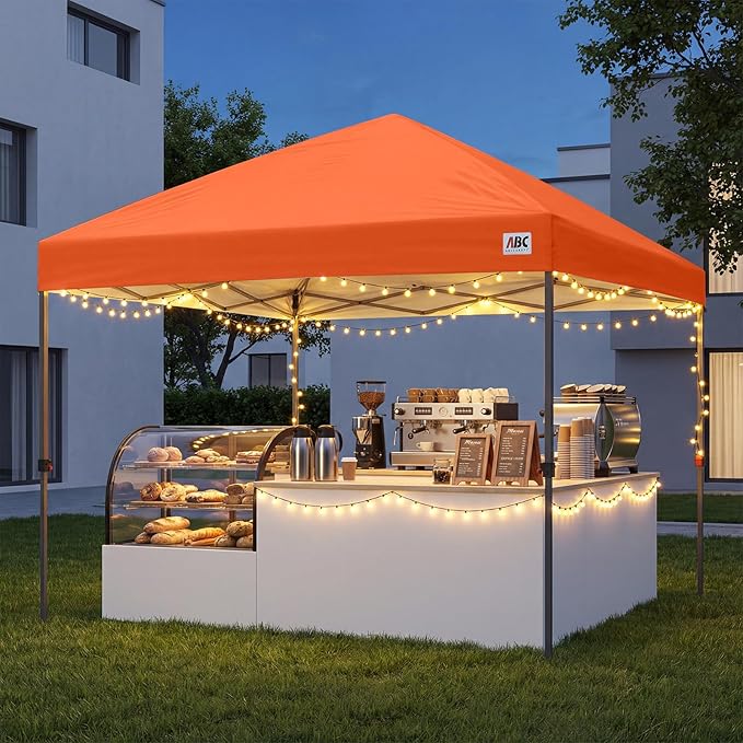 ABCCANOPY 10x10 Pop Up Canopy Tent, Easy Setup Instant Shelter with Wheeled Bag, Heavy Duty Outdoor Canopy for Beach, Market, Backyard, UV Protection, Outdoor Weather Protection (Orange, 10x10)