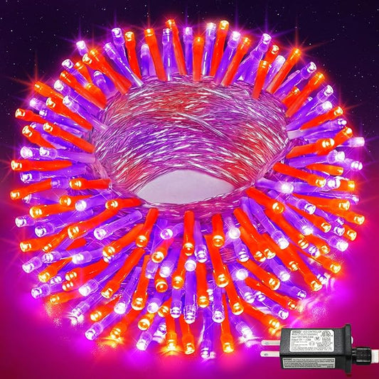 66FT 200 LED Outdoor String Lights, Orange and Purple String Lights for Outside Waterproof with 8 Modes, Plug in Connectable Twinkle Fairy Lights for Indoor Home Patio Garden Decorations