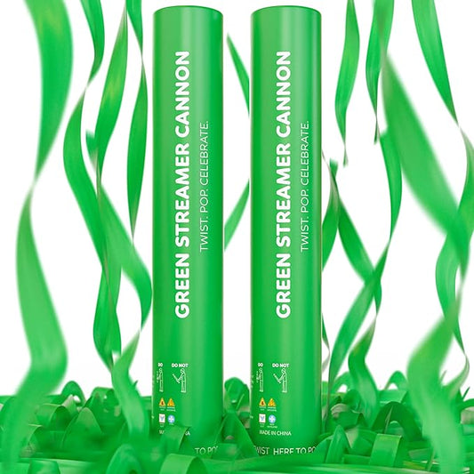 2 Pack Streamer Cannon Confetti Poppers | Biodegradable Green Confetti | TUR Party Supplies | Launches Up to 25ft | Giant (12 in) | Party Poppers for Graduation, Birthdays, Weddings, and Memorial Day