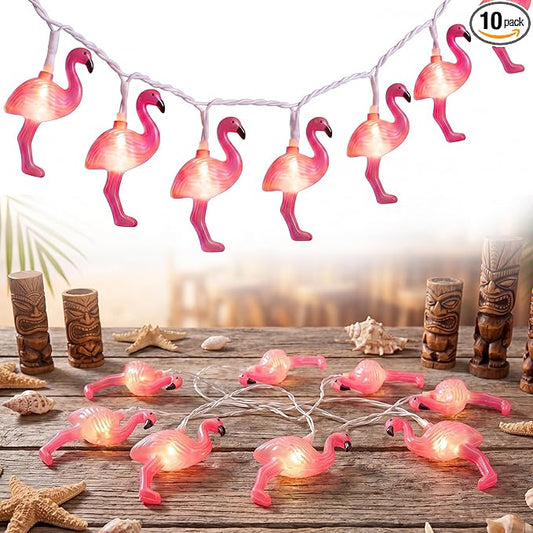 GOOTHY 8.5Ft Pink Flamingo String Lights, Summer Patio Outdoor String Lights with 10 Mini Flamingo Lights, Plug in Decorative Fairy Lights UL Listed for Bedroom Party Birthday Wedding Holiday Decor
