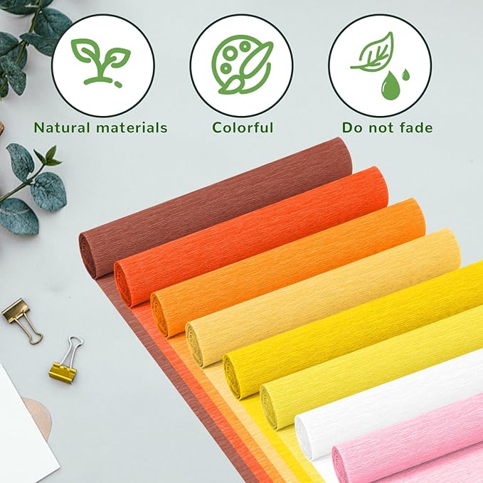 Crepe Paper Streamers 8 Rolls, 10 x 98Inch 8 Pumpkin Colors Crepe Paper Sheets for Halloween Thanksgiving Day DIY Gift Colourful Paper Flower Wrapping Paper Crafts Birthday Wedding Holiday