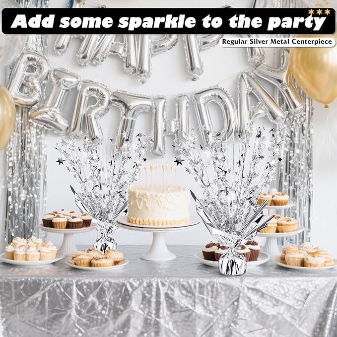 6 Pack Metallic Foil Spray Centerpiece Star Table Decoration Burst Table Centerpieces for Birthday Wedding Anniversary Celebrations Party Decor Supplies (Silver)