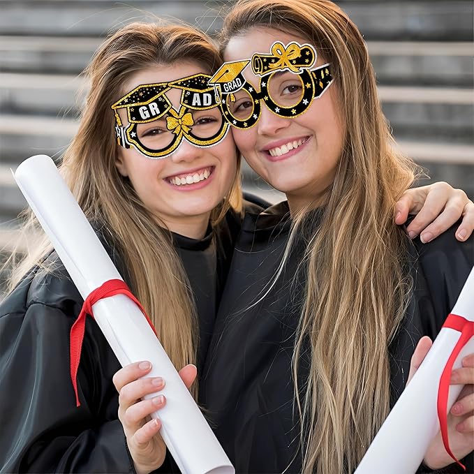 2026 Graduation Party Decorations Glasses, 12 Pcs Class of 2026 Grad Party Eyeglasses Photo Props, Graduation Photo Booth Props for Women Men College Graduation Favors Supplies (Gold)