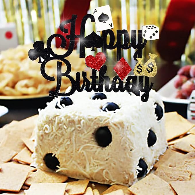 Casino Party Decorations,Poker Cake Topper for Las Vegas Casino Night Poker Events Birthday Party Supplies Glitter Casino Cake Topper Food Picks Decoration Supplies
