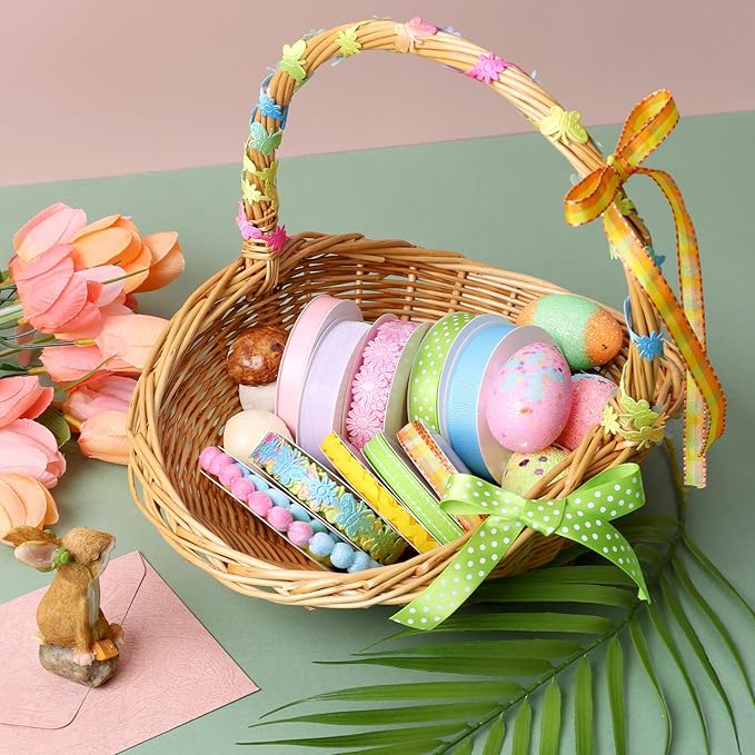 LaRibbons Spring Ribbon Set, Pastel Easter Craft Ribbons with Floral, Polka Dot & Gingham, Ideal for Gift Wrapping, Hair Bows, Spring Decor, DIY Crafts 46 Yards