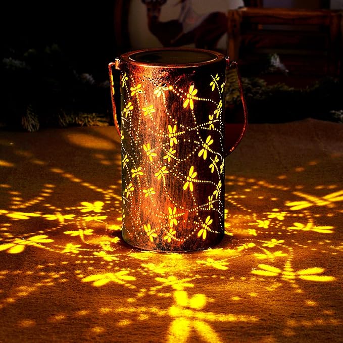 Homemory Dragonflies Solar Lanterns Outdoor Waterproof, Birthday Gifts for Women Mom Grandma, LED Solar Lights Metal Decoration Outside for Yard, Patio, Backyard, Porch, Lawn