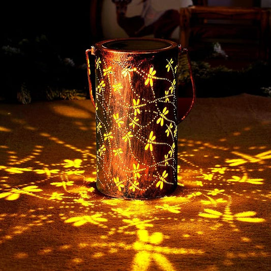 Homemory Dragonflies Solar Lanterns Outdoor Waterproof, Birthday Gifts for Women Mom Grandma, LED Solar Lights Metal Decoration Outside for Yard, Patio, Backyard, Porch, Lawn