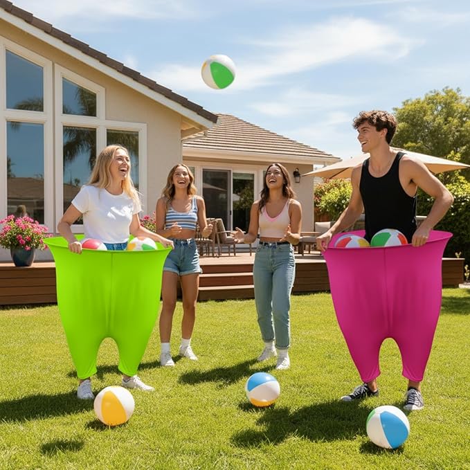 Granny Pants Yard Game Set for Adults & Families, Backyard Outdoor Toss Game with 20 Bouncy Balls, 2 Inflatable Pants & Pumps, Fun Yard Party Activity for Group Events