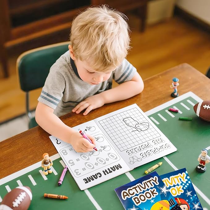Football Activity Books for Kids - 48Pcs Football Theme Mini Games Coloring Book Set Bulk Mazes Word Search Word Scramble Games DIY Booklet for Birthday Party Goodie Bags Stuffers Classroom Favors