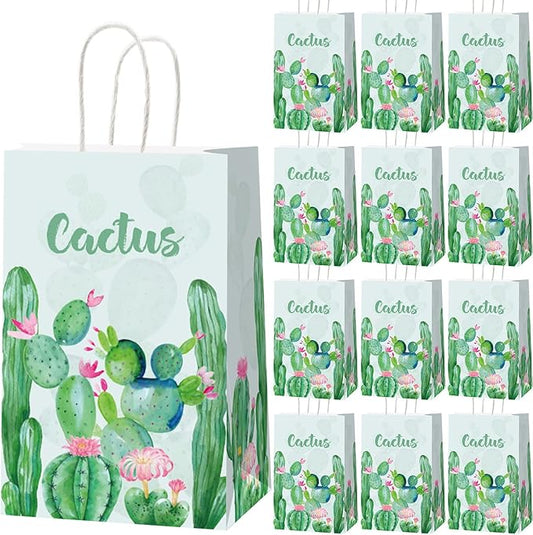 gisgfim 12 Pieces Cactus Party Favor Bags Cactus Theme Birthday Goodie Treat Paper Bags Boho Floral Party Supplies Decorations for Baby Shower Birthday Gifts