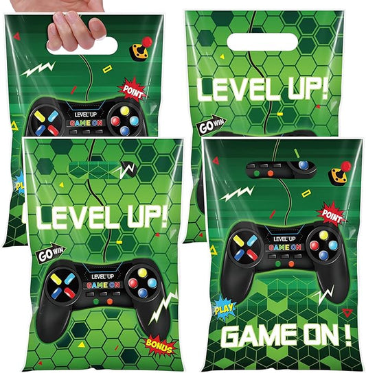 Pajean 50 Pcs Video Game Party Pouch Game on Party Favor Bags Goodie Gift Plastic Treat Candy Baggies Bulk with Handle for Kids Boy Birthday Baby Shower Supplies(Green)