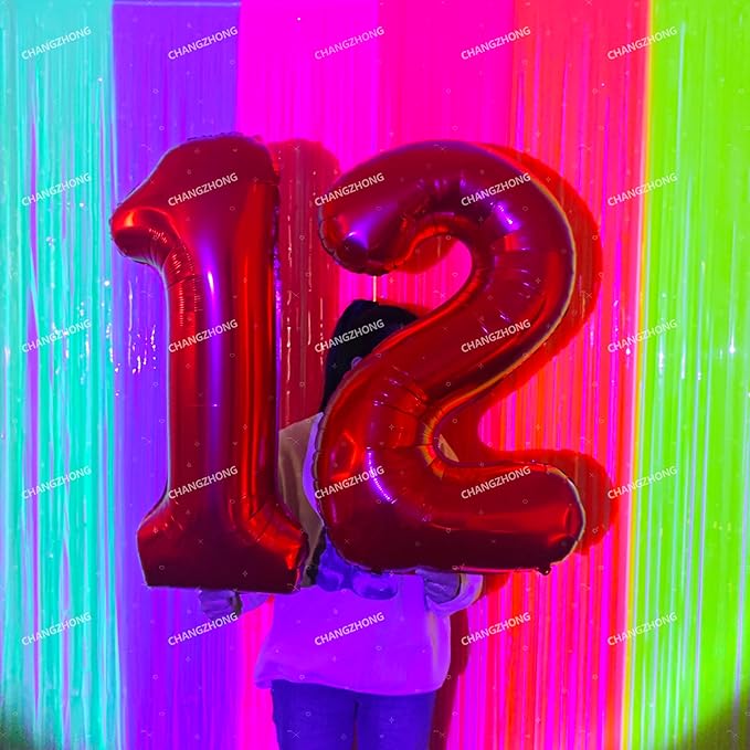 2pcs Glow in The Dark Party Supplies Neon Party Decorations 39 * 78 Inch Polychromatic Fluorescent Macaron Tassel Backdrop Foil Curtain Suitable for Fluorescent Birthday and Light Party Decorations