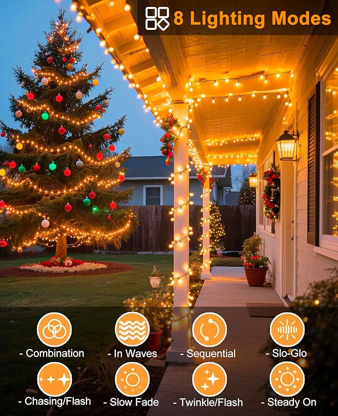157FT 480 LED Christmas String Lights, Christmas Lights Outdoor Waterproof, 8 Modes Plug in Fairy String Lights for Indoor Party Xmas Tree Garden Patio Decorations, Warm White