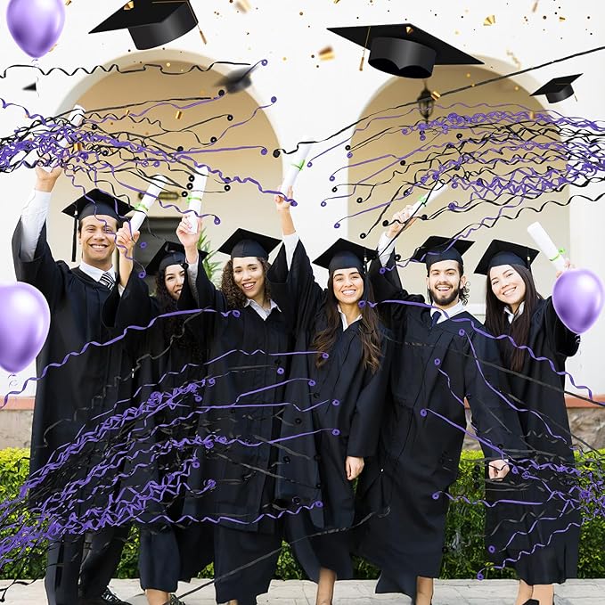 WinnerWhy 30 Pcs No Mess Confetti Poppers Hand Throw Streamers Party Poppers for Graduation 2026 Birthday Celebrations Wedding Engagement Bachelorette Party Supplies(Black and Purple)