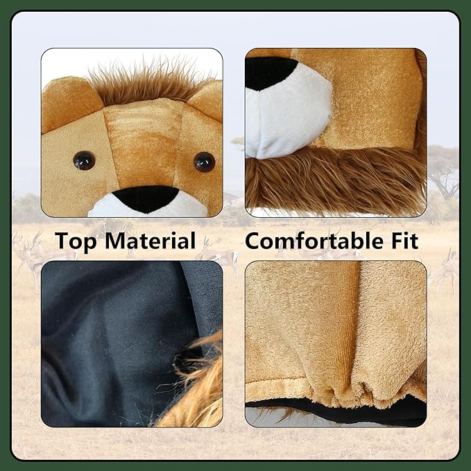 Lion Hat with Bushy Mane. Wild Animal Safari Costume Headwear for Themed Parties & Events