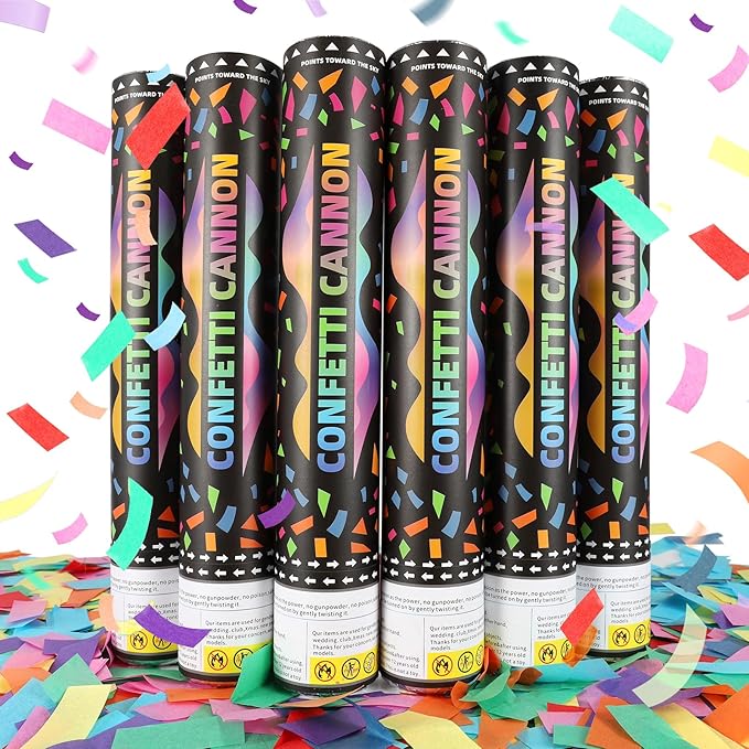 Confetti Cannon,Mulitcolor Party Poppers,6pack 12inch Confetti Wands For Birthday,Wedding,Christmas,School Opening,Graduation,New Years eve and Photo Shoots