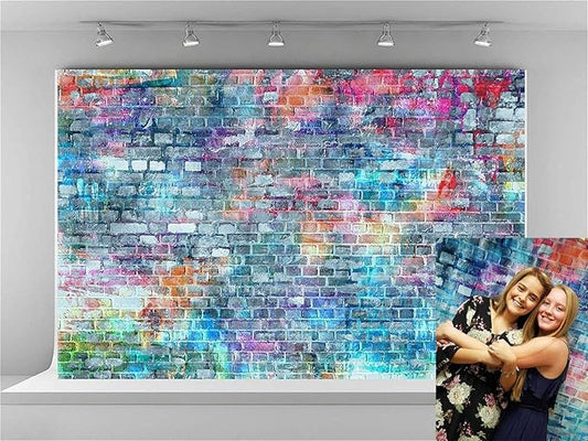 Kate 7x5ft Colorful Brick Wall Photography Backdrops Rainbow Painting Graffiti Backdrop Rustic Brick Wall Background for Photography
