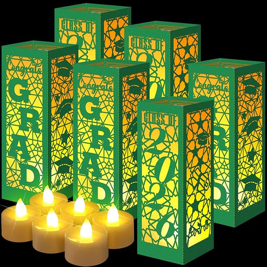 Rossesay 6 Pcs Graduation Table Centerpieces Boxes Class of 2026 Graduation Lanterns for Centerpieces with LED Candles Congrats Grad School College Photo Props for Party Table Decoration (Green)