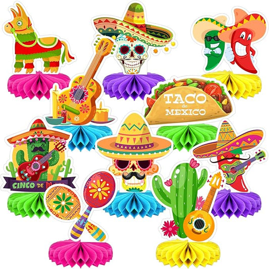 10Pcs Cinco De Mayo Decorations Mexican Fiesta Honeycomb Table Centerpieces Decorations for Carnivals Festivals Themed Birthday Party Cinco De Mayo Fiesta Taco Party Supplies