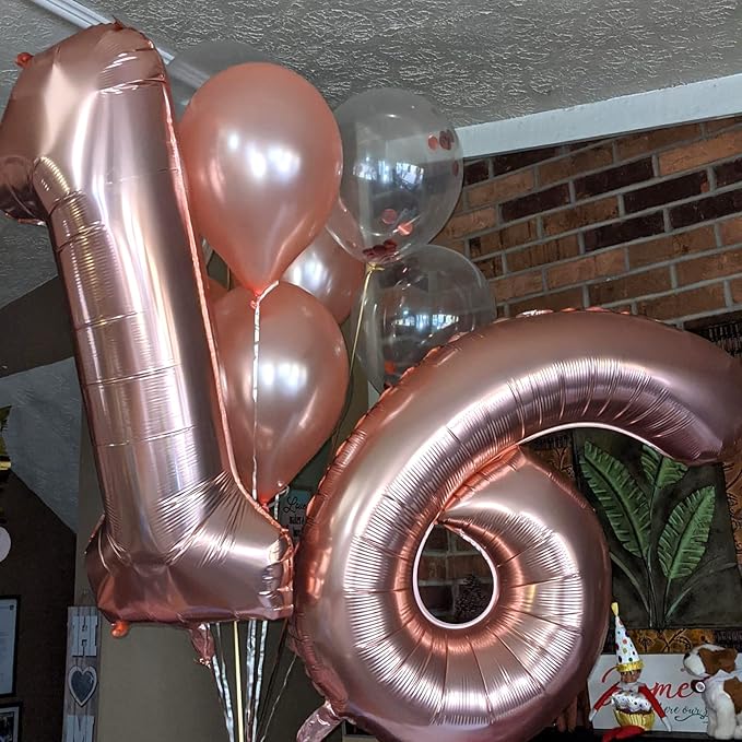 Rose Gold Foil Balloon Number 6, 40'' Giant Self Inflating Number Balloons Set 0-9, Large Number 6 Helium Balloon for Girls Women 6th Birthday Graduation Anniversary Party Decorations Supplies