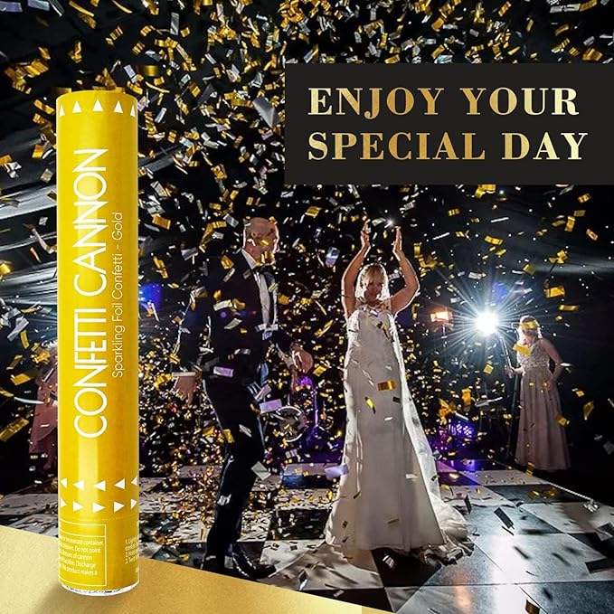 Confetti Cannon Gold Party Poppers 12 Inch Streamer Cannon 12 Pack Golden Party Poppers Shooters Foil Gold Popper Cannon Bulk for Wedding,Birthday,Graduation,New Year Celebration
