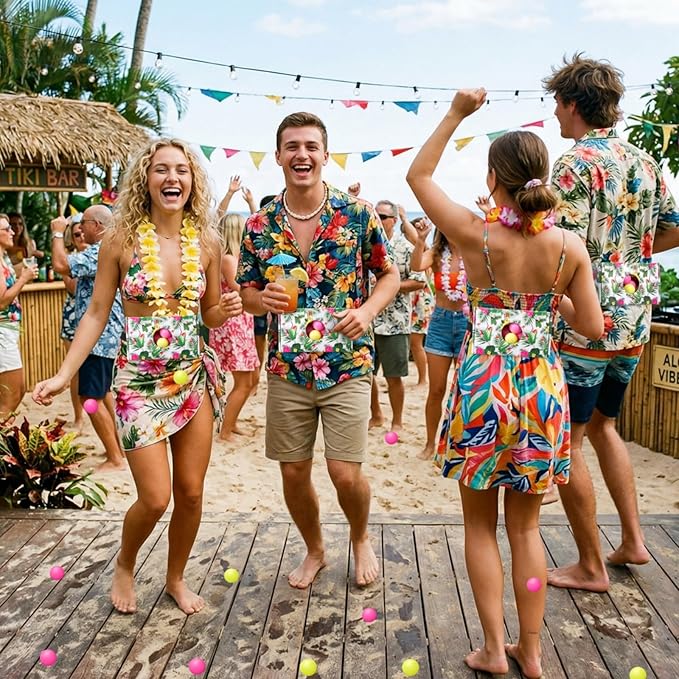 4 Sets Luau Party Games Tropical Hawaiian Luau Safari Shake Box, 4 Adjustable Belts and 80 Balls, Swing Shaking Balls Set for Adults Outdoor Indoor Group Party Game