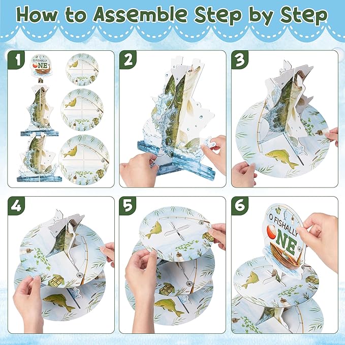 2Sets Go Fishing Cupcake Stand Decorations 3 Tier Ofishally One Birthday Decorations Gone Fishing 1st Cupcake Stand Dessert Tower Holder for Kids Baby Shower Little Fisherman Birthday Party Favor