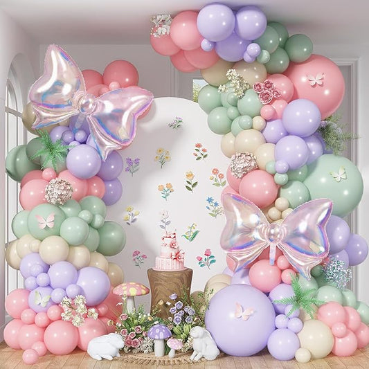 Dusty Green Purple Pink Balloon Arch Kit, Fairy Wildflower Balloons Pastel Pink Lavender Green Balloons for Girls First Fairtale Birthday Bridal Baby Shower Wedding Spring Garden Tea Party Decorations