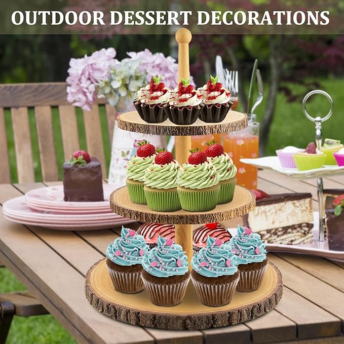 Cupcake Stand Wood Dessert Stands 3-Tier Wood Cupcake Stand - Elegant Farmhouse Dessert Display for Weddings, Baby Showers, Tea Parties, & More./Wedding Décor/Tea Party/Birthday/Graduation/Holiday.