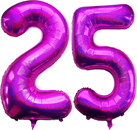 Laser Hot Pink Number 25 Balloons 40 Inch Giant Number Pink 25 Foil Mylar Balloons for 25th Birthday Anniversary Events Party Decorations