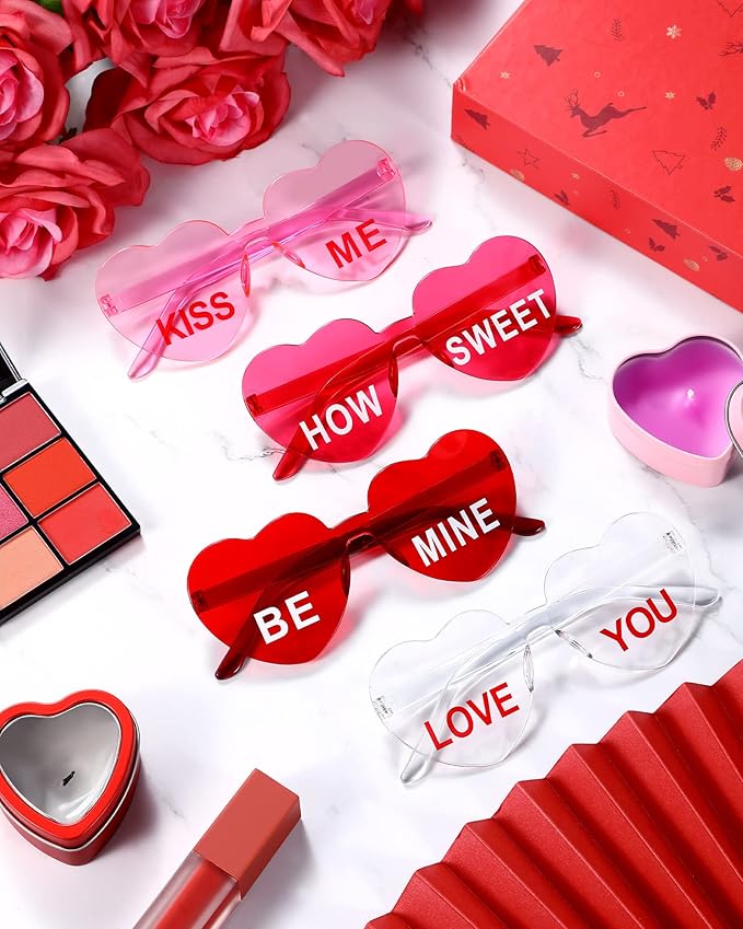 LEIFIDE 12 Pieces Valentine Heart Shape Rimless Fun Sunglasses Conversation Heart Glasses Eyewear for Wedding Party Favor
