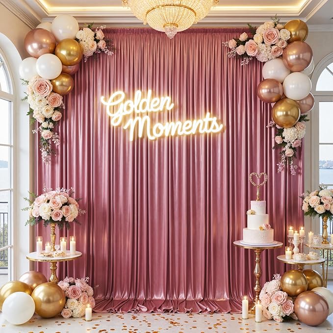 10x10ft Thick Rose Gold Glitter Backdrop Curtain Panels for Parties, Wrinkle Free Sequin Sparking Photo Backdrop Drapes, 2 Panels 5x10ft Shimmer Back Drop Cloth for Wedding Birthday Photography
