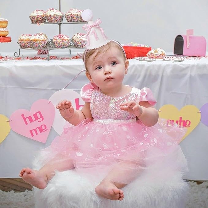 Pink Bow 1st Birthday Hat - Baby Girls 1st Birthday Crown, Pink First Birthday Decoration, Princess 1st Birthday Decor for Girls, Cake Smash Props