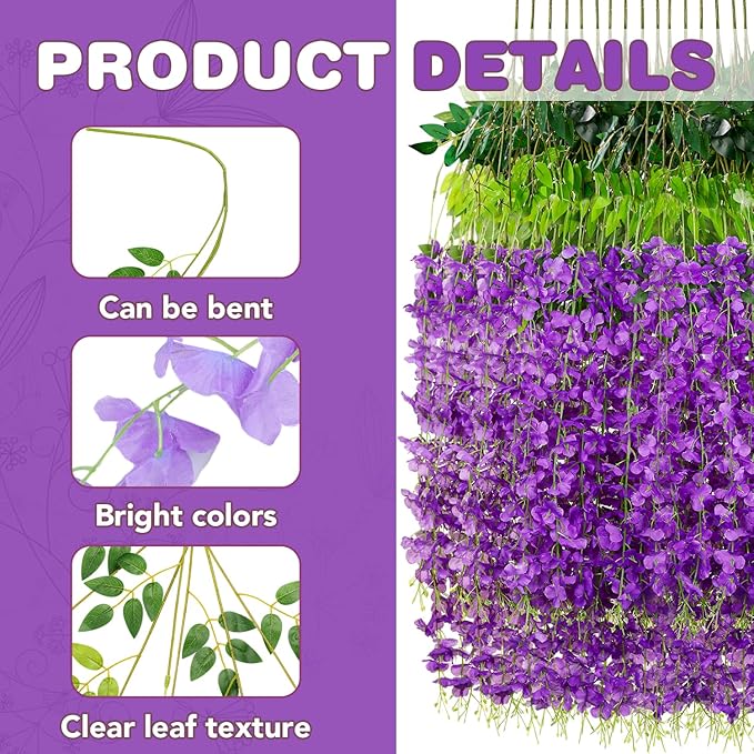 Alotiki Wisteria Hanging Flowers,Fake Hanging Flowers,Wisteria artificiales Garland for Home Wedding Arch Floral Party Garden Ceremony Outdoor Decor,3.6 feet Long(108,Purple)