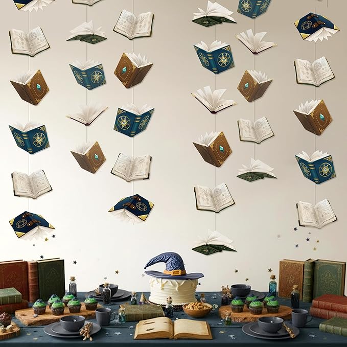 Cheerland Book Party Decorations Book Themed Party Decorations Floating Spell Magic Theme Magic Wizard Birthday Fairytale Flying Magical Garland Hanging Decor Witchcraft Banner Pack of 6