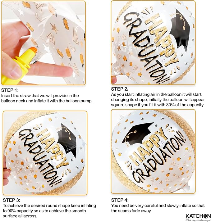 Graduation Decorations 2026 | Graduation Balloons - Pack of 6 | Black and Gold Mylar Foil Balloons for Grad Decorations Class of 2026 | Graduation Party Supplies with Graduation Cap Balloon, KatchOn
