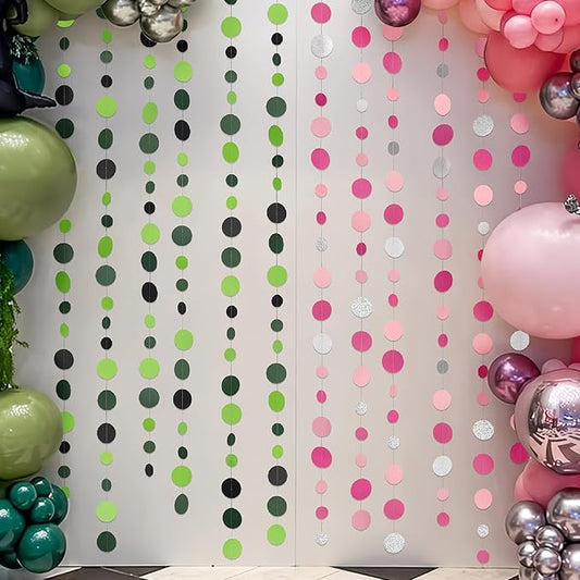 Cheerland Green and Pink Dot Garland Witch Princess Halloween Party Decorations Halloween Hanging Decor Ceiling Birthday Party Supplies Bachelorette Backdrop Decoration Theater Musical Streamers Decor