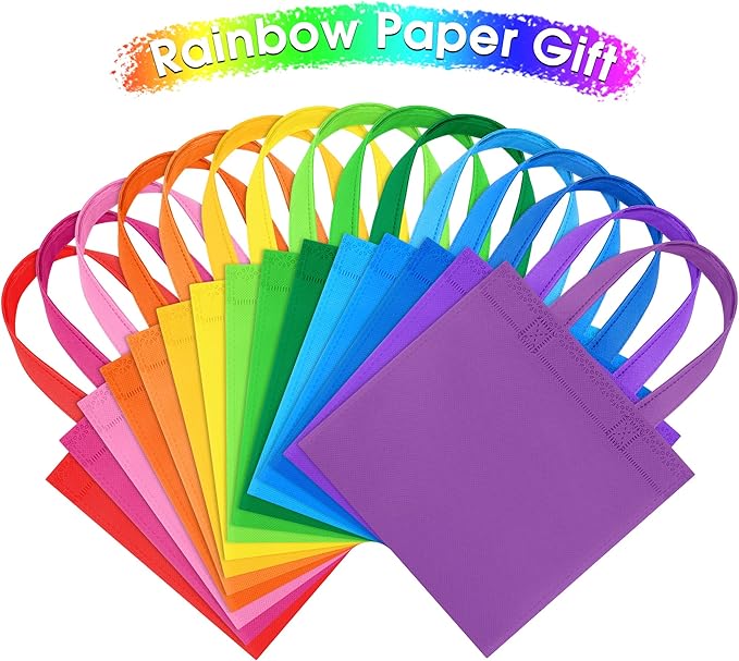 30 Packs Non-woven Party Gift Bags Reusable Goodie Bags 7.9×7.9 Inch Colorful Tote Treat Bag with Handles Rainbow cloth bags for Wedding Birthday