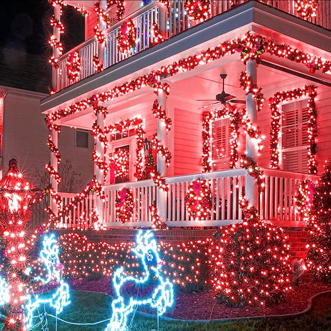 120 LED Red String Lights Outdoor Waterproof, 40ft Red Christmas Lights 8 Modes Clear Wire, Plug in Twinkle Fairy String Lights for Bedroom Christmas Decorations