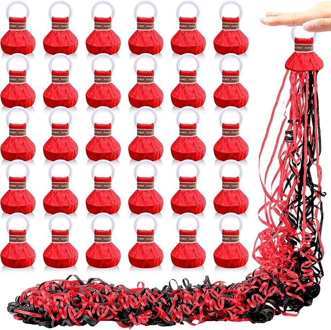 WinnerWhy 30 Pcs No Mess Confetti Poppers Hand Throw Streamers Party Poppers for Graduation 2026 Birthday Celebrations Wedding Engagement Bachelorette Party Supplies(Black and Red)