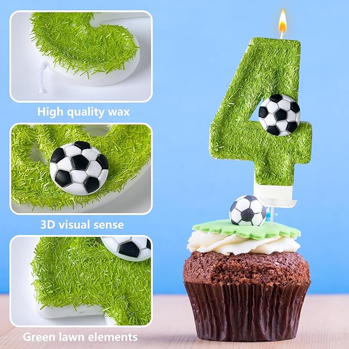 4th Birthday Candles，Soccer Birthday Decorations，Suitable for Girl and boy Cake Toppers, Wedding Cakes, Anniversaries, Party Celebrations, Birthday Decorations