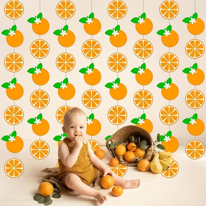 Orange Garlands Oragne Birthday Party Decorations 8PCS Citrus Slice Hanging Paper Garlands Banner Tangerine Theme Cutouts Ceiling Decor for Little Cutie Orange Baby Shower Wall Supplies