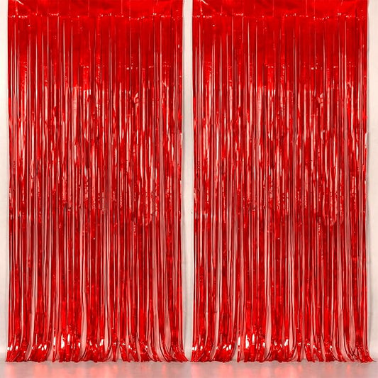 KatchOn, XtraLarge Red Streamers Backdrop - 3.2x8 Feet, Pack of 2 | Red Fringe Backdrop for Graduation Decorations 2026 | Foil Fringe for Birthday, Carnival, Casino Theme Party Decoration