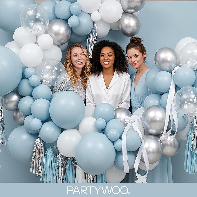 PartyWoo Dusty Blue Balloons 140pcs Different Sizes of 18 12 10 5 Inch Light Blue Aqua Boho Balloon Arch Kit Garland for Graduation Baby Shower Gender Reveal Birthday Party Decorations Blue-F28