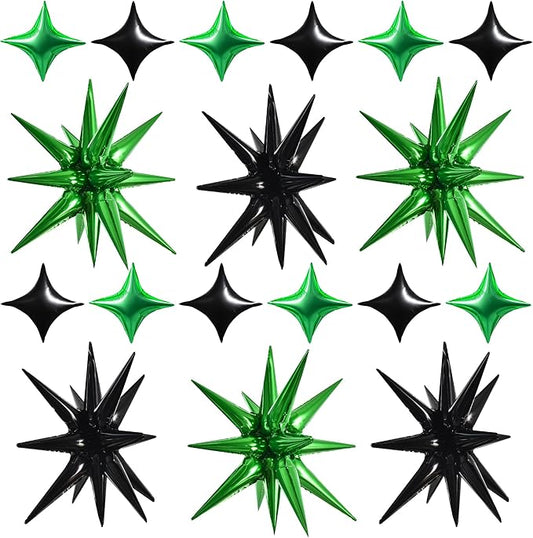 TONIFUL 22Inch 18Pcs Black Green Large Explosion Star Mylar Balloons and 10Inch Four Pointed Star Balloons Set for Christmas New Year Birthday Wedding Bridal Shower Anniversary Photo Booth Supplies